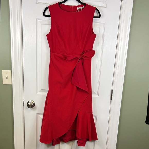 NWT Fehaute red asymmetrical ruffled boat neck sleeveless dress sz 4 - Picture 5 of 10